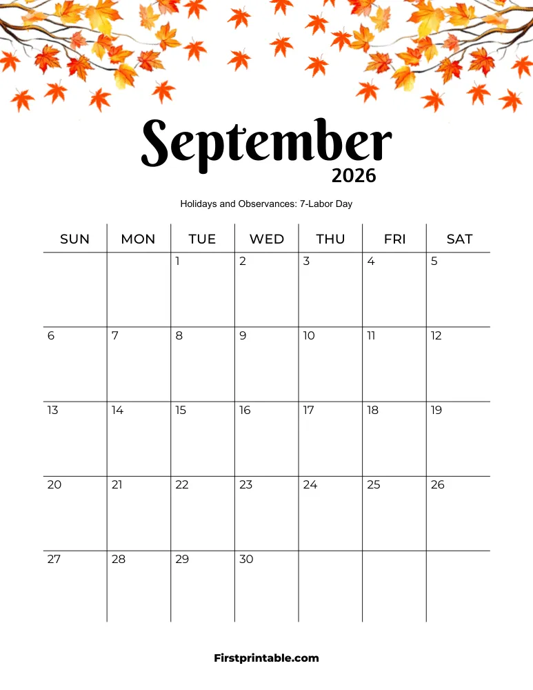 September 2026 Calendar Fall Theme