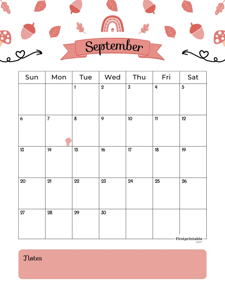 September Calendar 2026 Autumn Template 01
