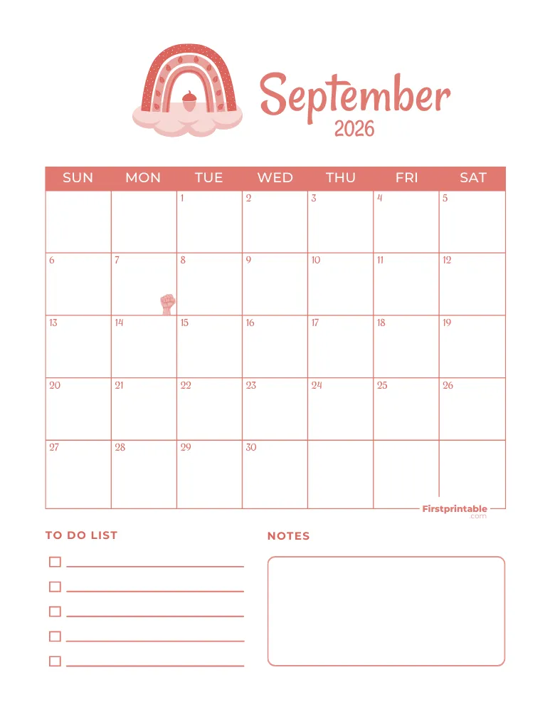 September Calendar 2026 Autumn Template 02