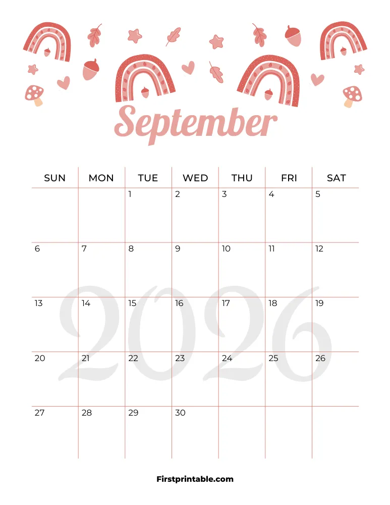 September Calendar 2026 Autumn Template 06