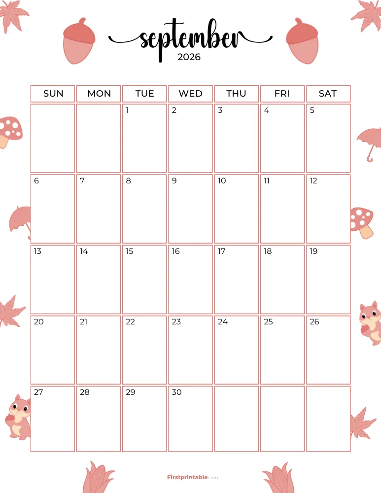 September Calendar 2026 Autumn Template 09