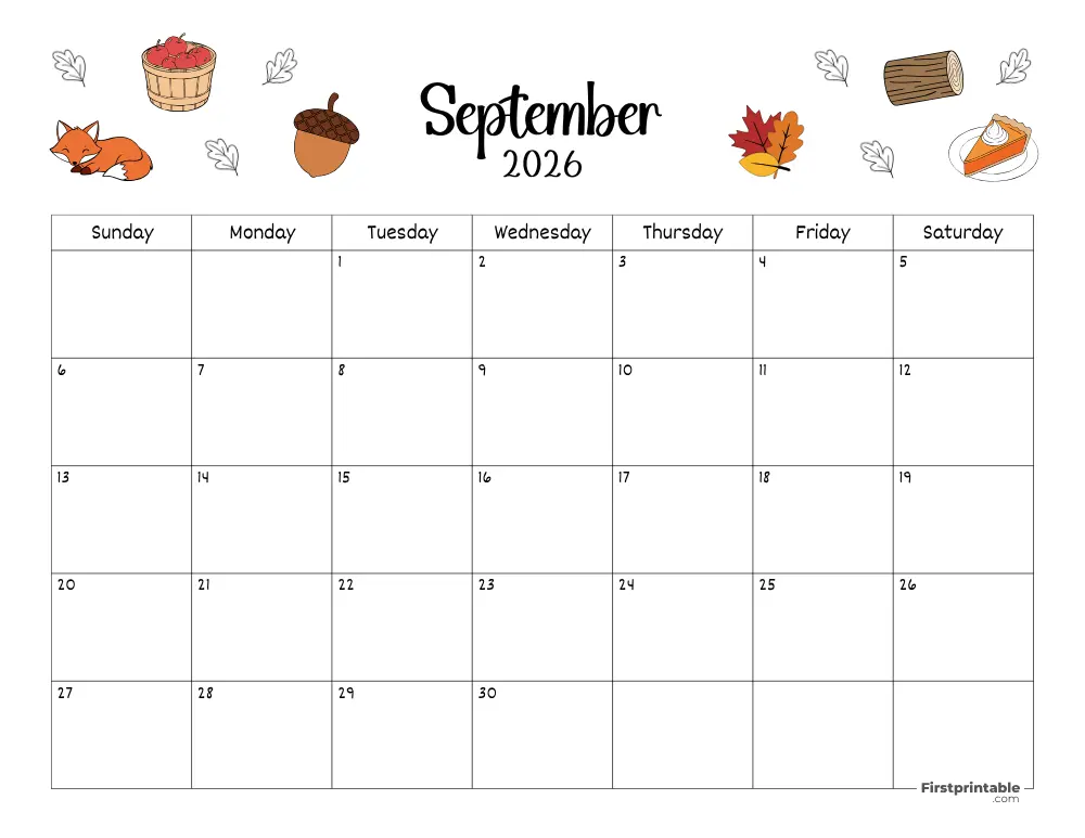 September Calendar 2026 Fall Themed 02