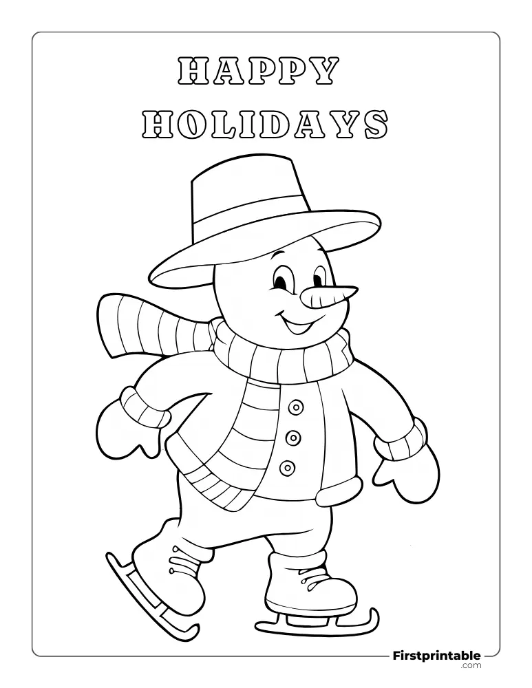Cute Snowman Skating Coloring Page
