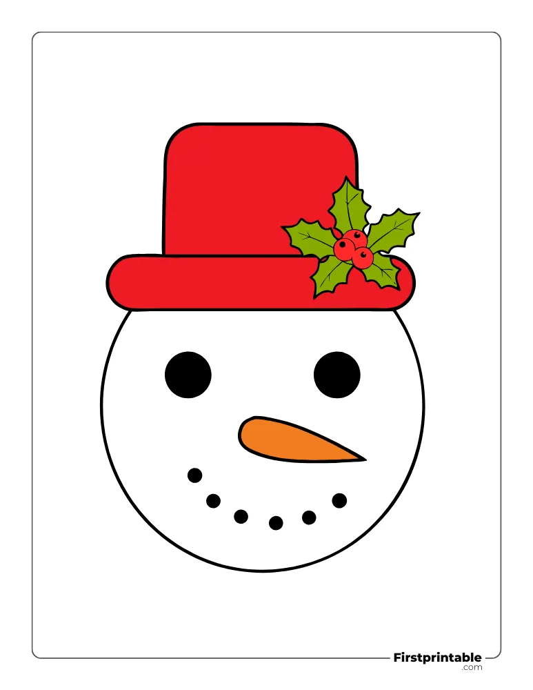 Snowman Face Template with Top Hat and Holly Colored