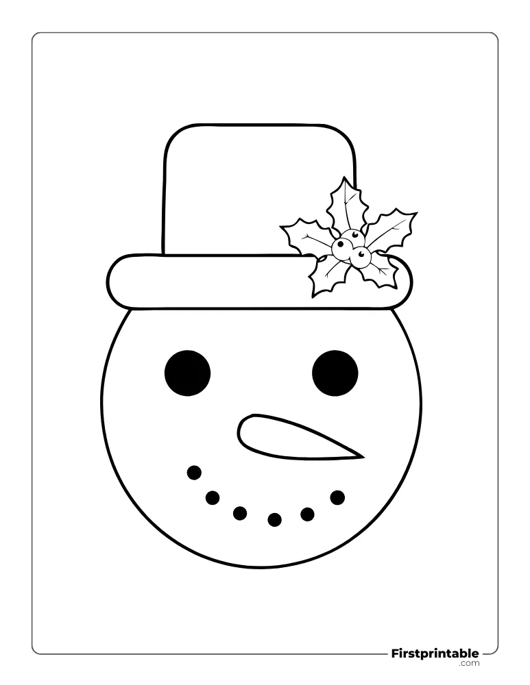 Snowman Face Template with Top Hat and Holly Outline