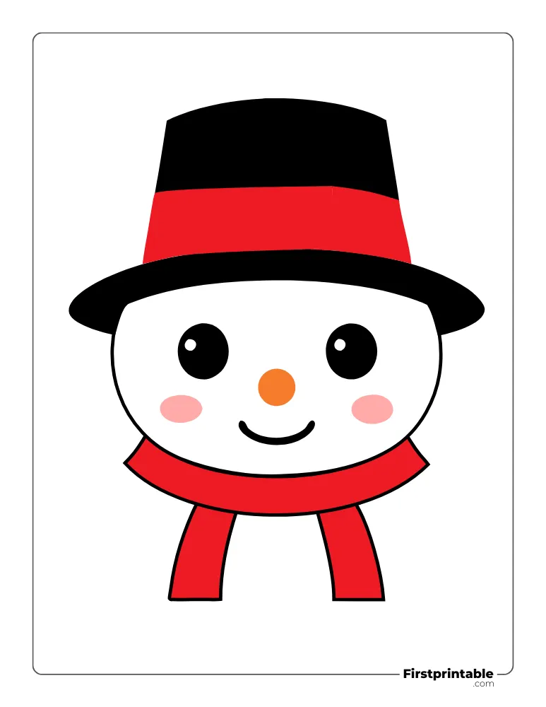 Snowman Face Template with Top Hat and Scarf Colored