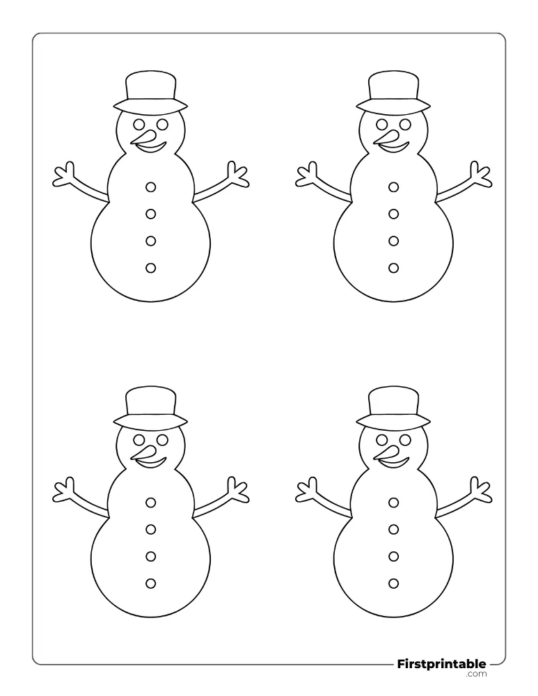 Snowman Template with Hat - Small Outline