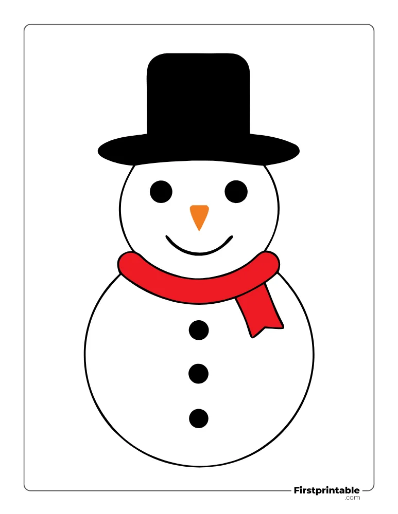 Snowman Template with Hat and Scarf - Large Colored