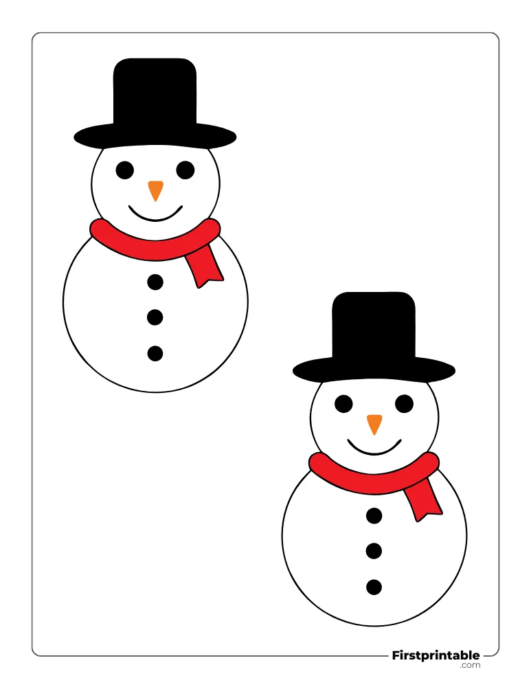 Snowman Template with Hat and Scarf - Medium Colored