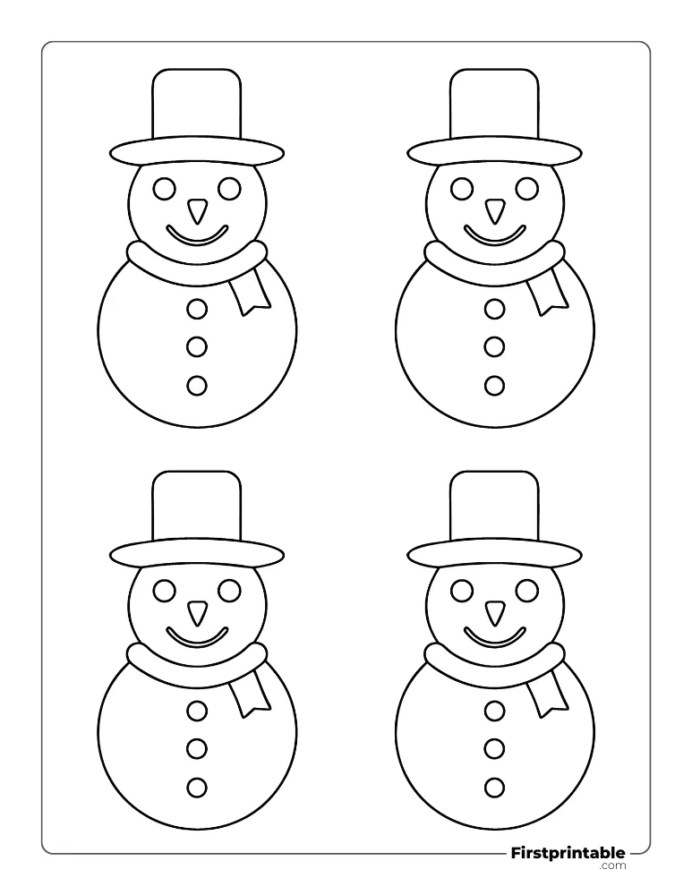 Snowman Template with Hat and Scarf - Small Outline