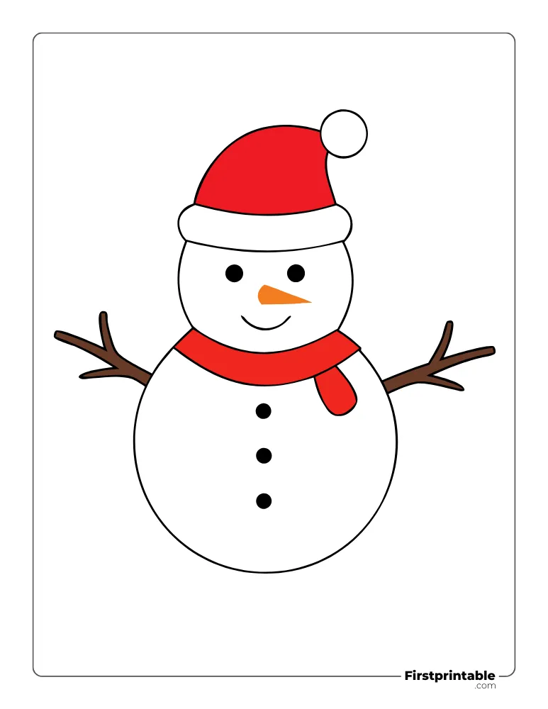 Snowman Template with Santa Hat and Scarf - Large Colored