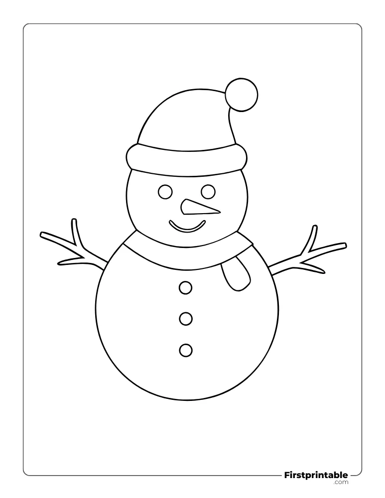 Snowman Template with Santa Hat and Scarf - Large Outline
