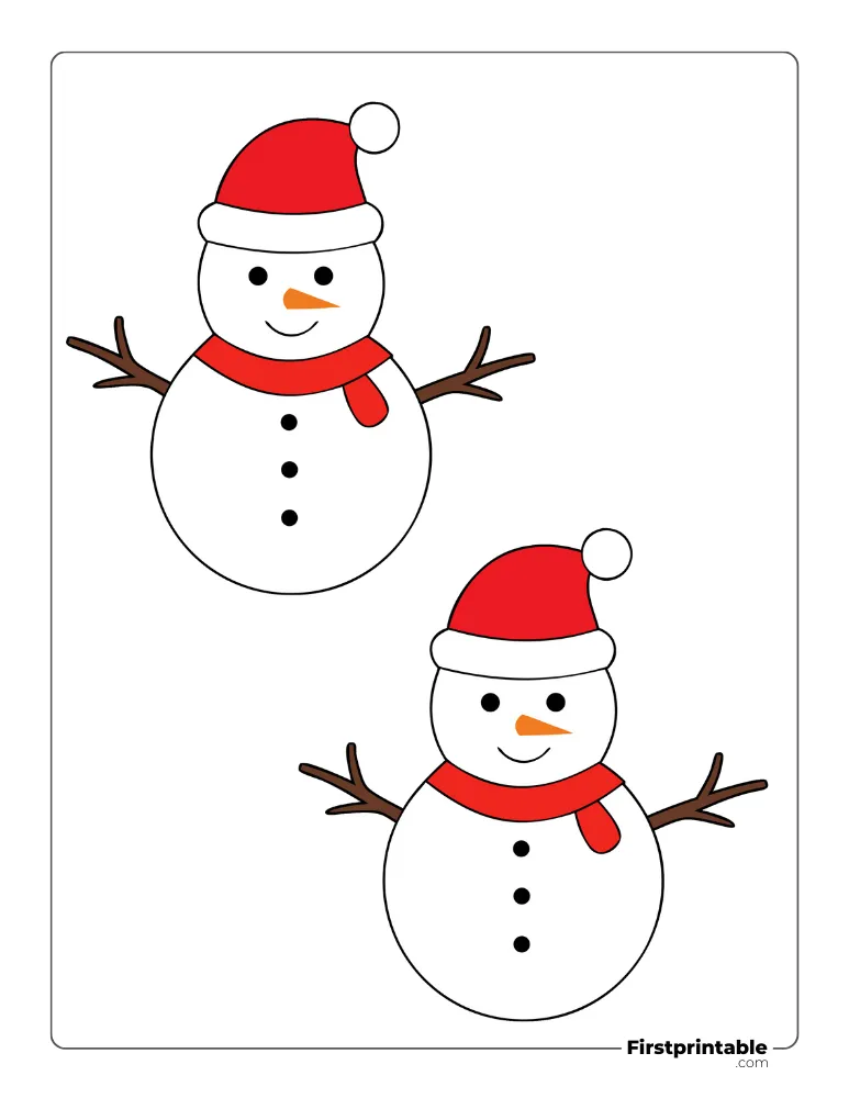 Snowman Template with Santa Hat and Scarf - Medium Colored