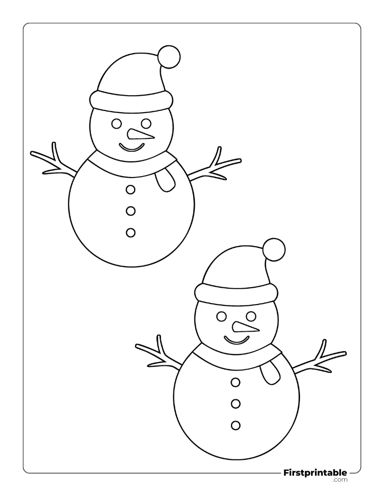 Snowman Template with Santa Hat and Scarf - Medium Outline