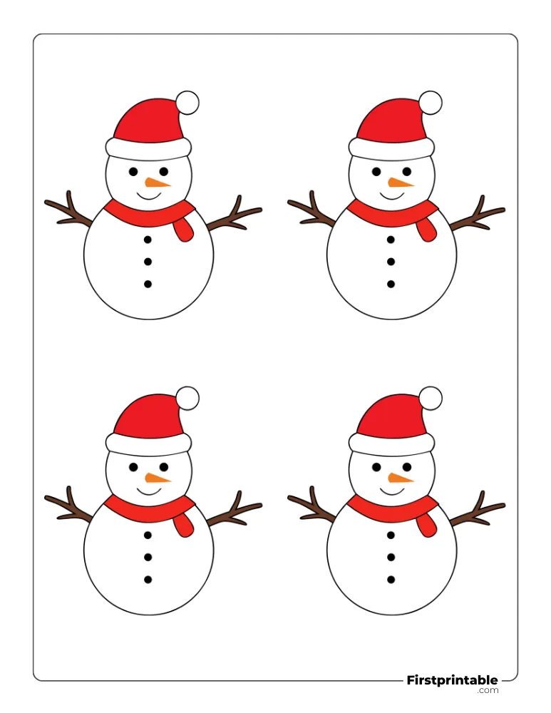 Snowman Template with Santa Hat and Scarf - Small Colored