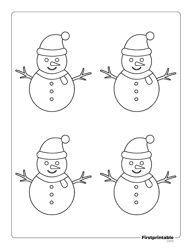 Snowman Template with Santa Hat and Scarf - Small Outline