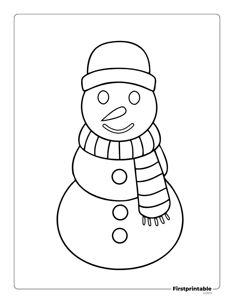Snowman Template with Woolen Scarf and Hat - Large Outline