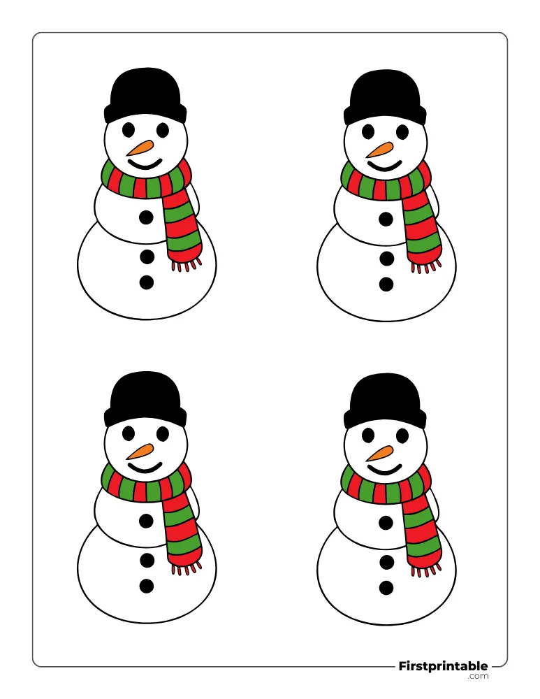 Snowman Template with Woolen Scarf and Hat - Small Colored