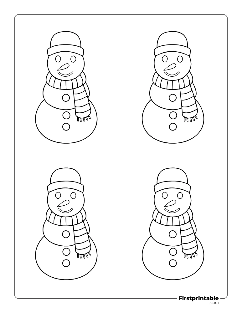 Snowman Template with Woolen Scarf and Hat - Small Outline