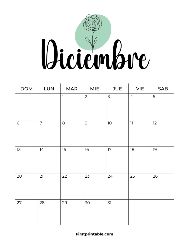 Spanish Printable December Calendar 2026 Template 32