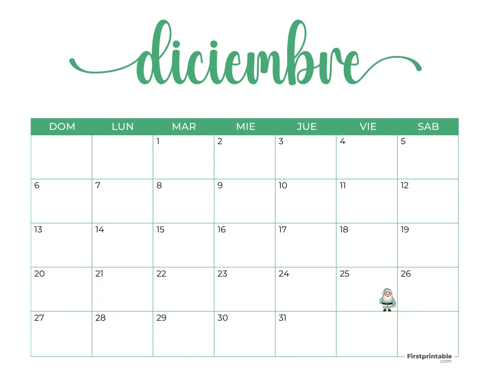 Spanish Printable December Calendar 2026 Template 38
