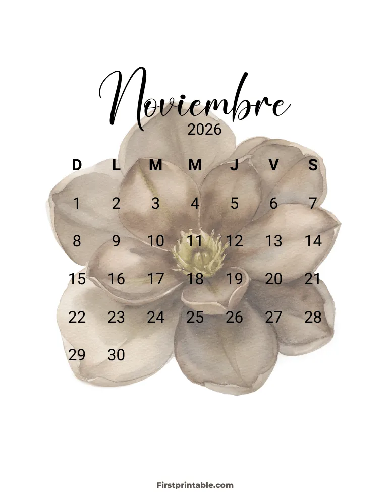 Spanish Printable November Calendar 2026 Template 27