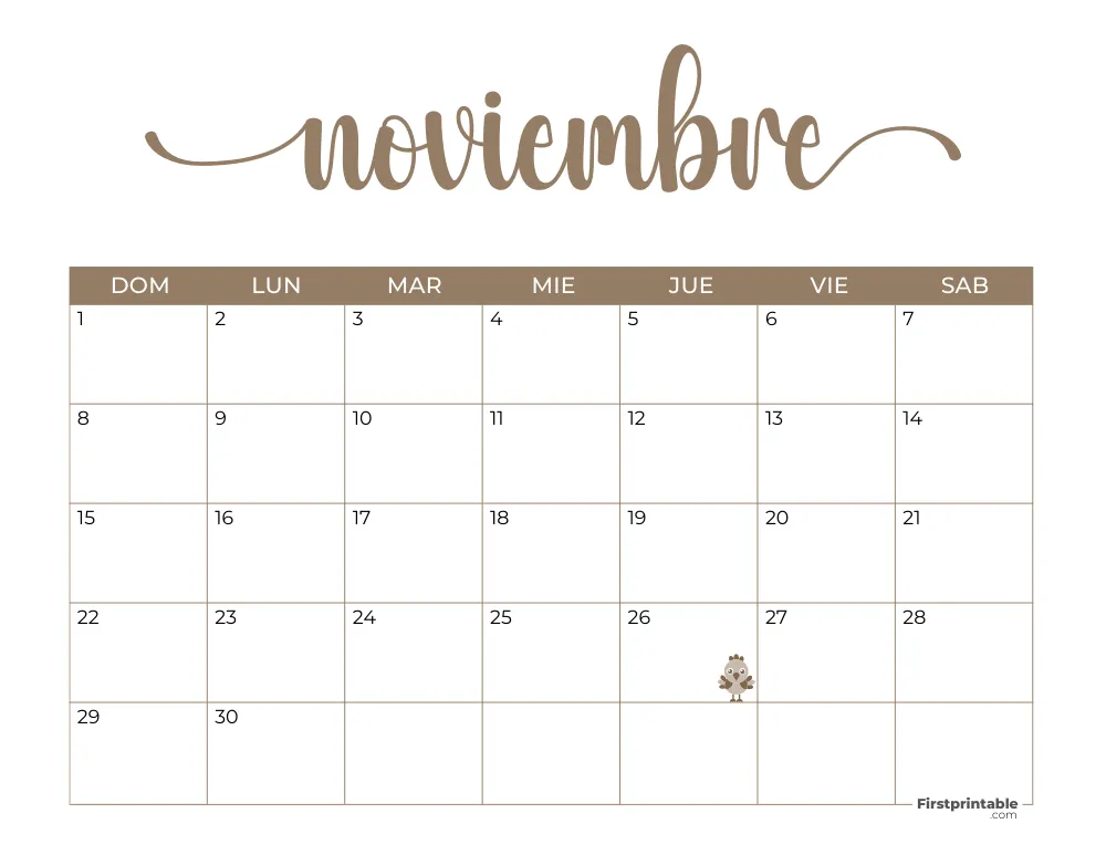 Spanish Printable November Calendar 2026 Template 38