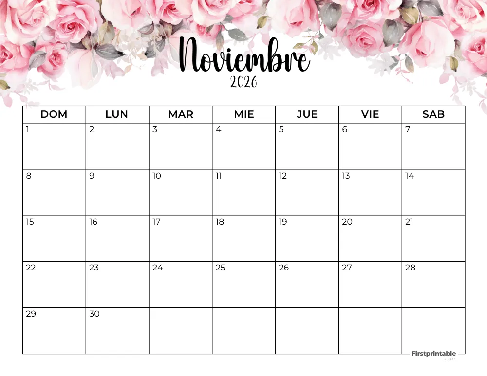 Spanish Printable November Calendar 2026 Template 41