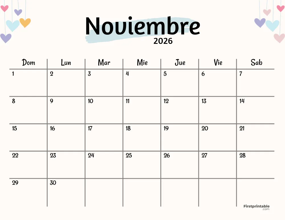 Spanish Printable November Calendar 2026 Template 42