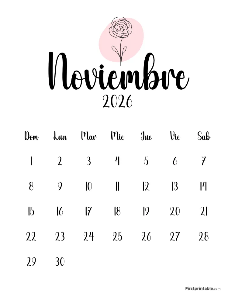 Spanish Printable November Calendar 2026 Template 48