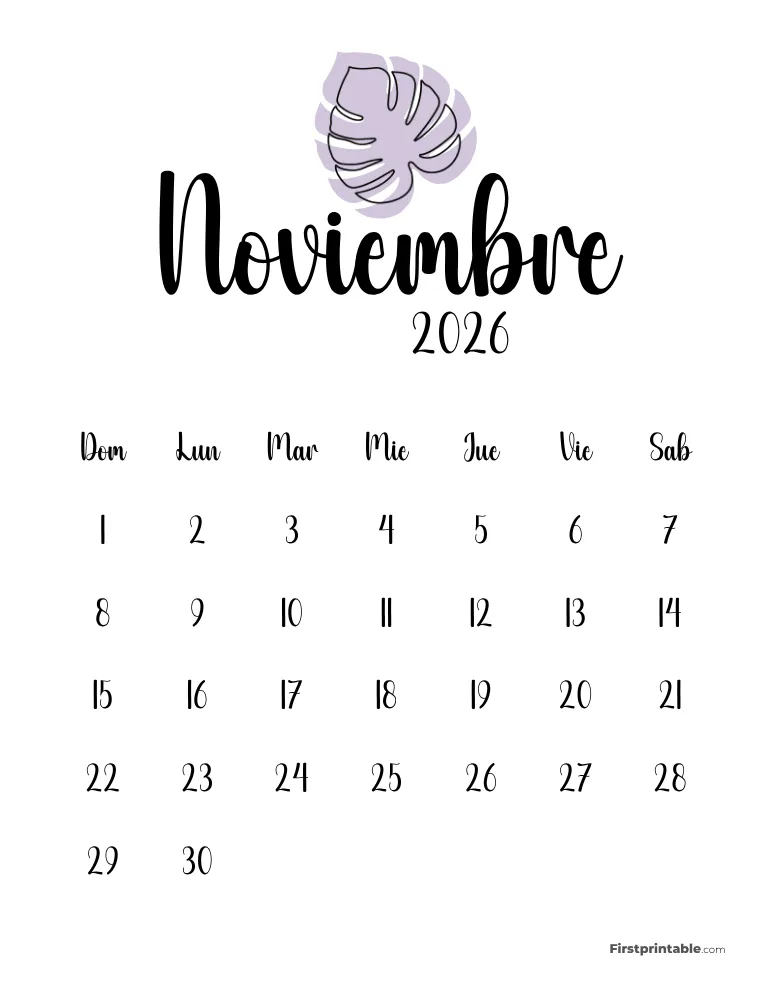 Spanish Printable November Calendar 2026 Template 49