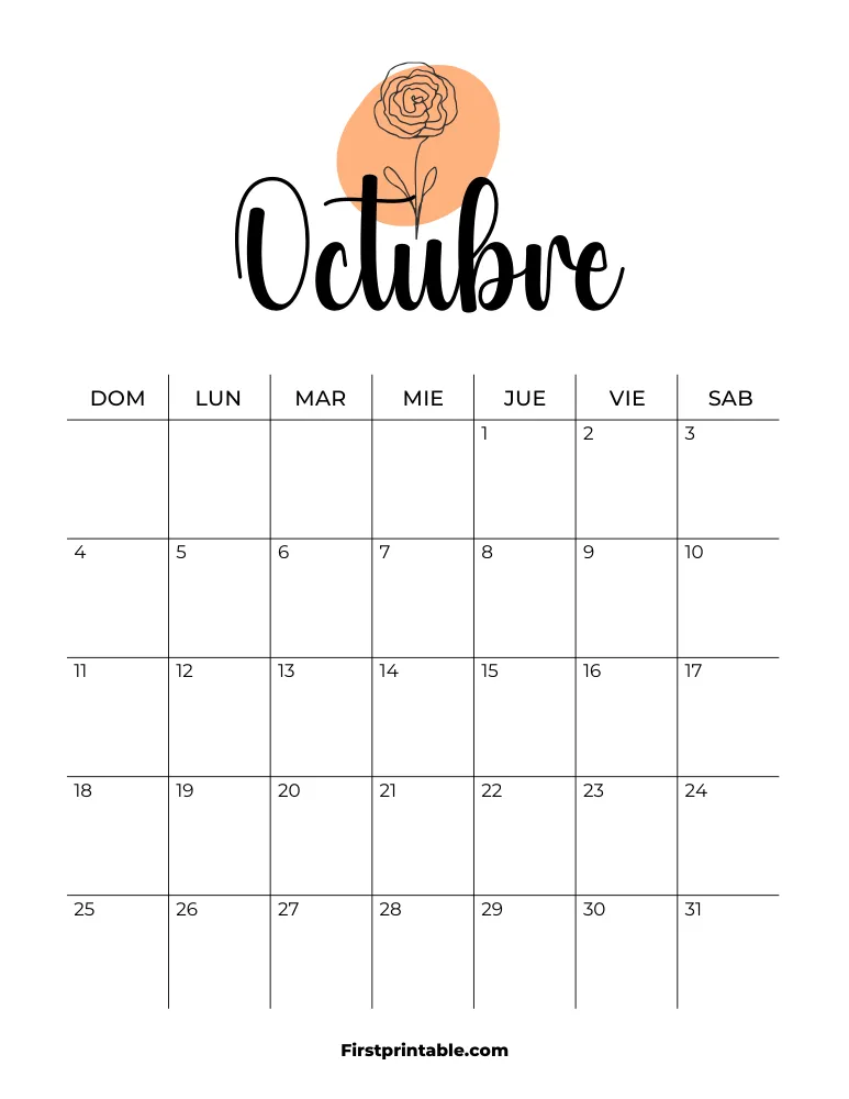 Spanish Printable October Calendar 2026 Template 32