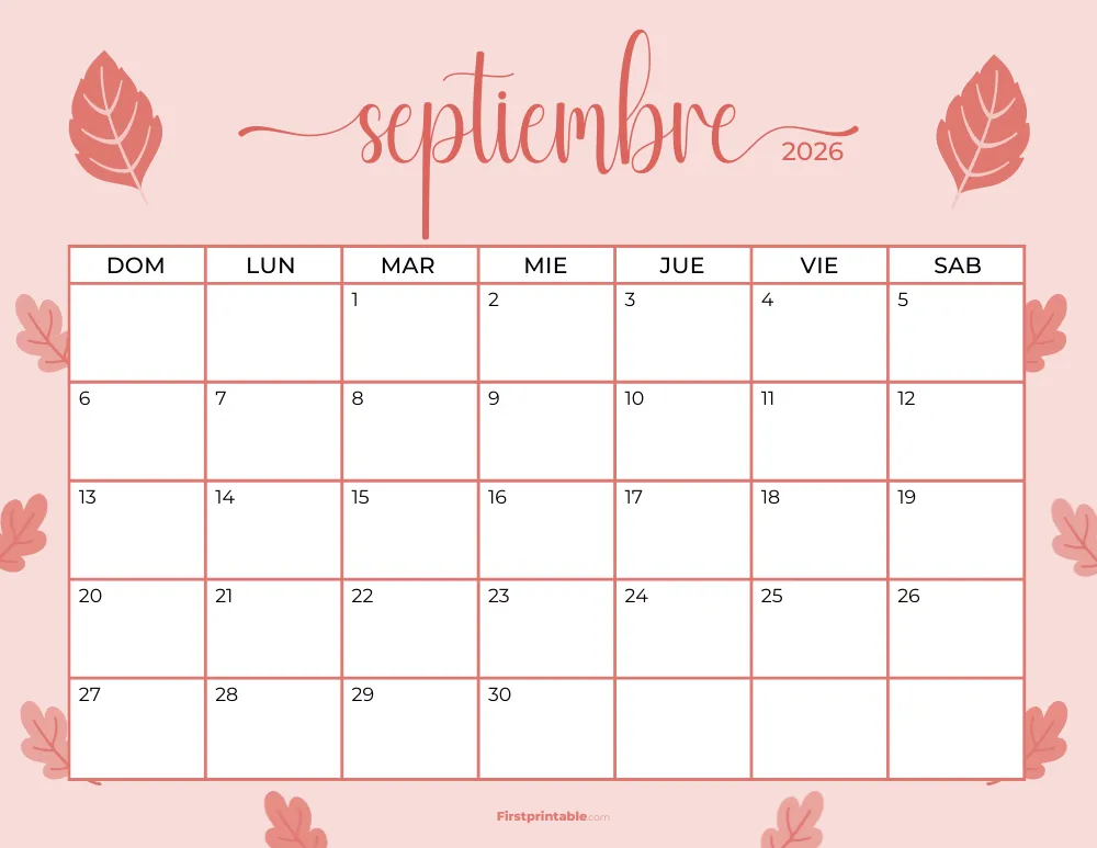 Spanish Printable September Calendar 2026 Autumn Template 37
