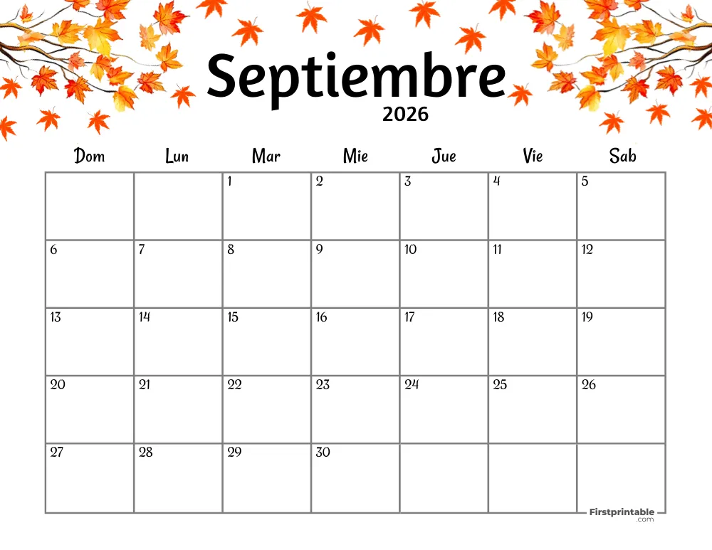 Spanish Printable September Calendar 2026 Autumn Template 39