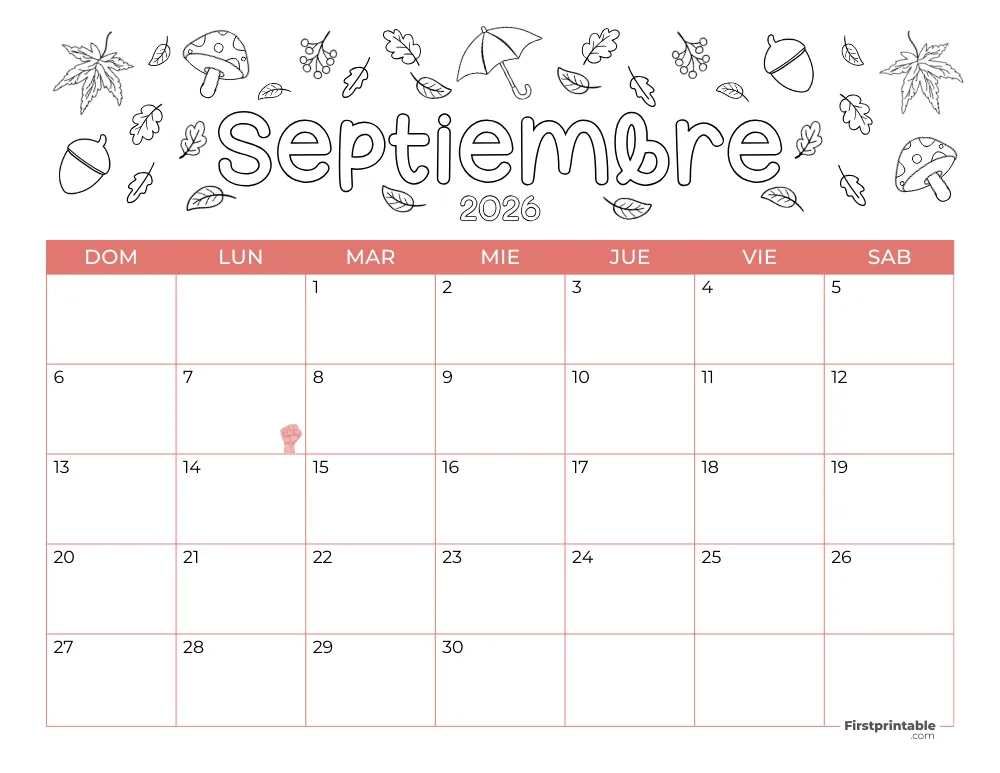 Spanish Printable September Calendar 2026 Autumn Template 40