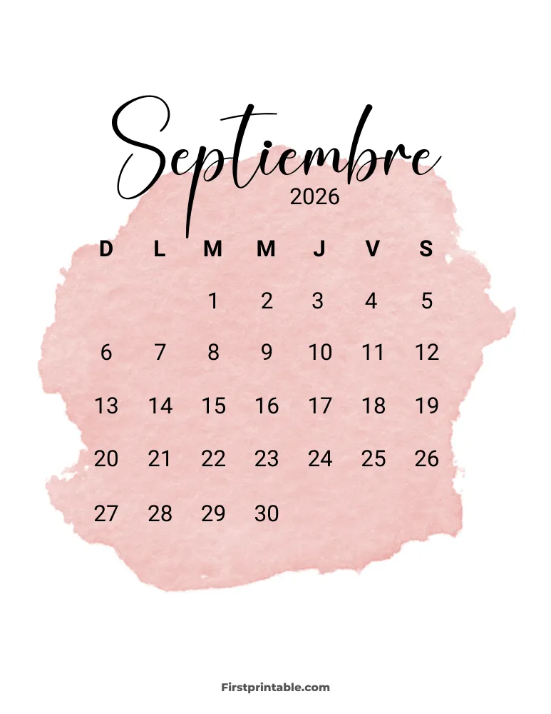 Spanish Printable September Calendar 2026 Template 30