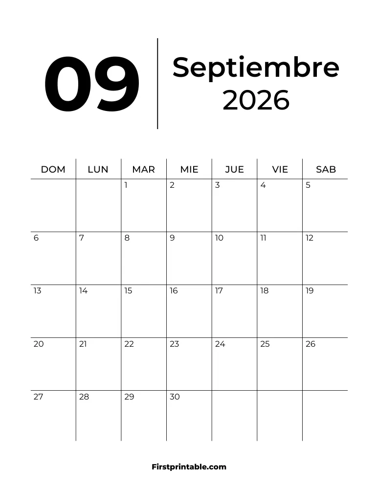 Spanish Printable September Calendar 2026 Template 33