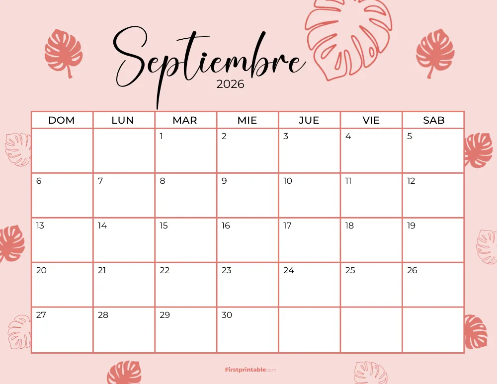 Spanish Printable September Calendar 2026 Template 36