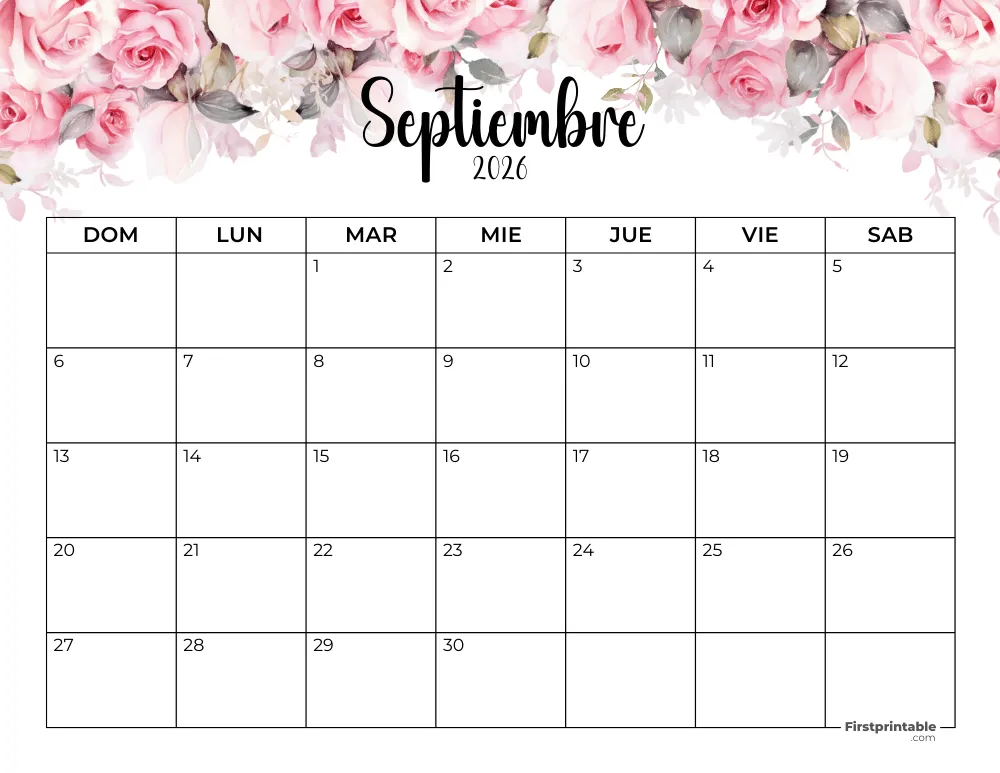 Spanish Printable September Calendar 2026 Template 41