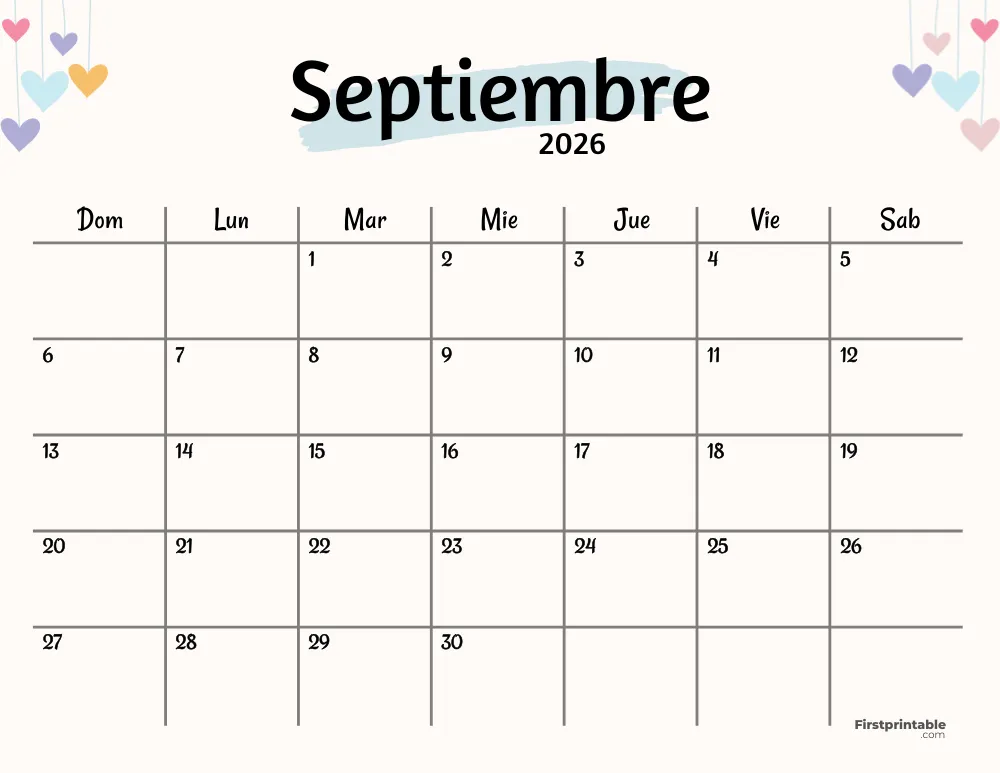 Spanish Printable September Calendar 2026 Template 42
