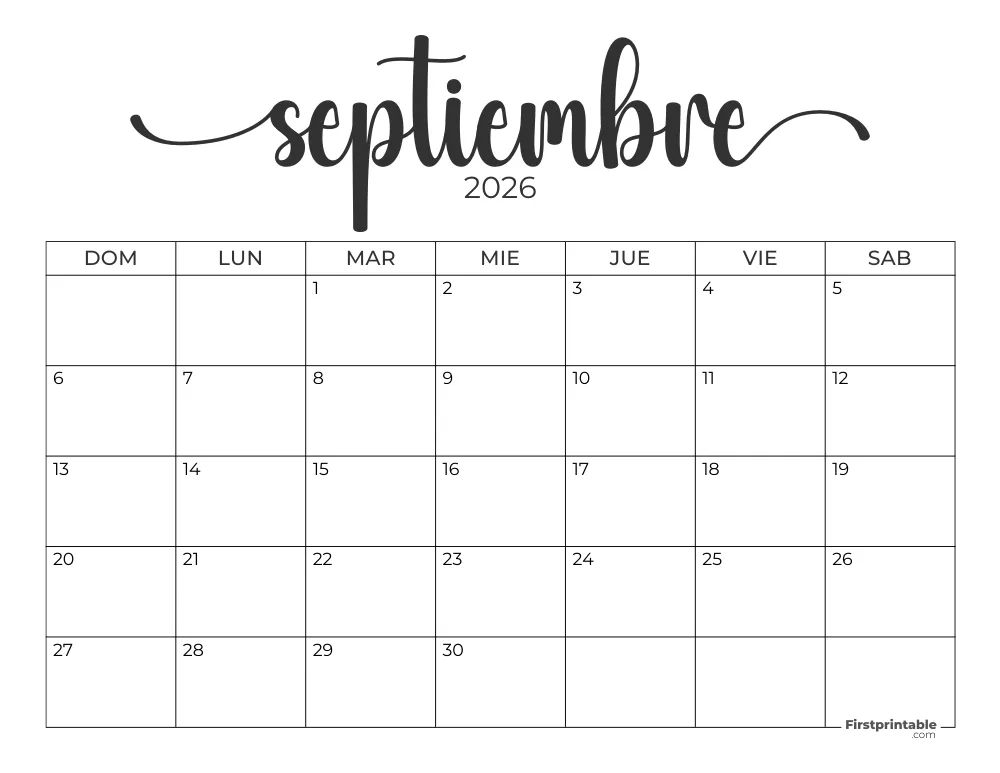Spanish Printable September Calendar 2026 Template 43