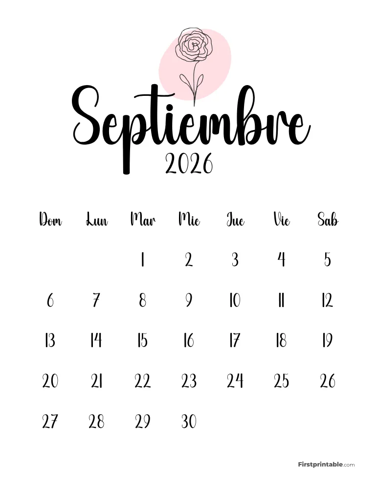 Spanish Printable September Calendar 2026 Template 48