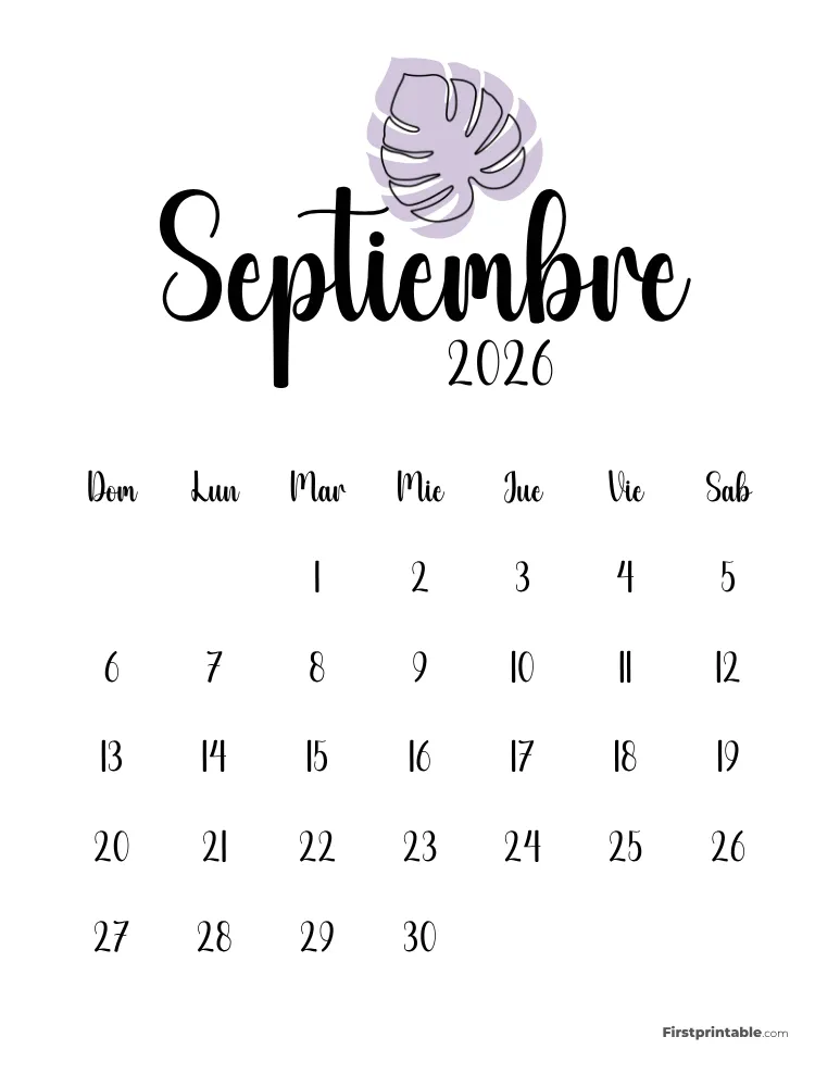 Spanish Printable September Calendar 2026 Template 49