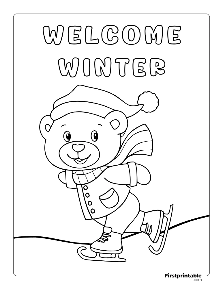 Winter Bear Ice Skating Coloring Page