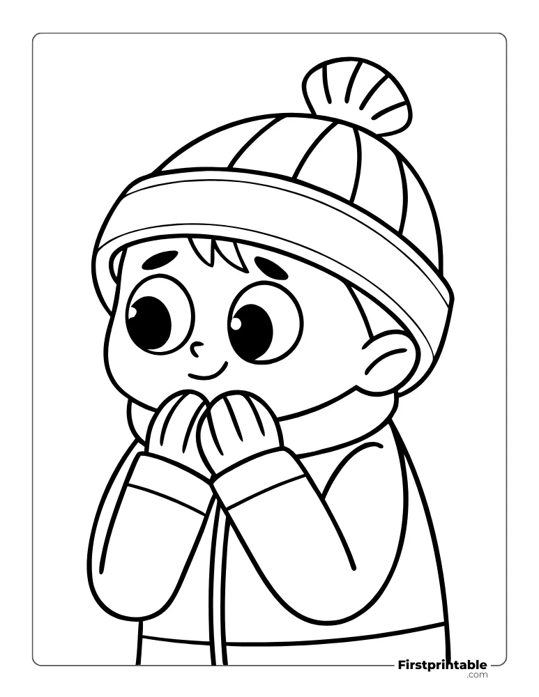 Cute Boy in Winter Outfit Coloring Page