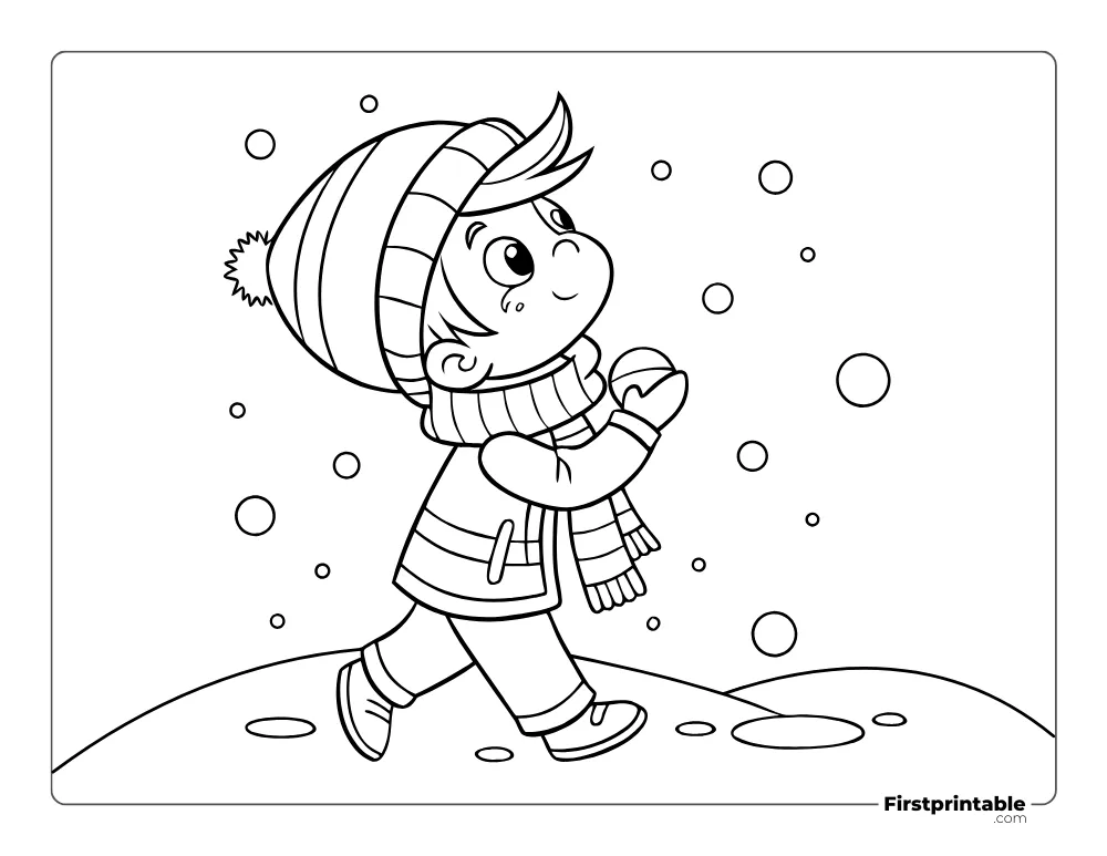 Boy Enjoying the Snow to Color