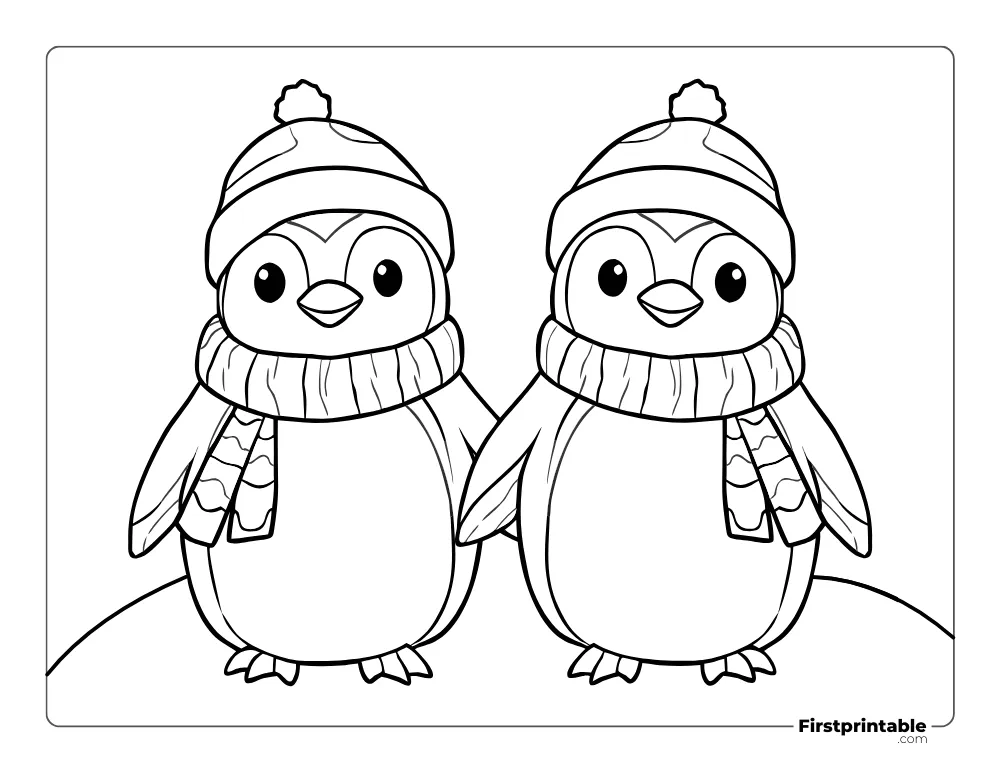 Couple Penguin in Winter Coloring Page