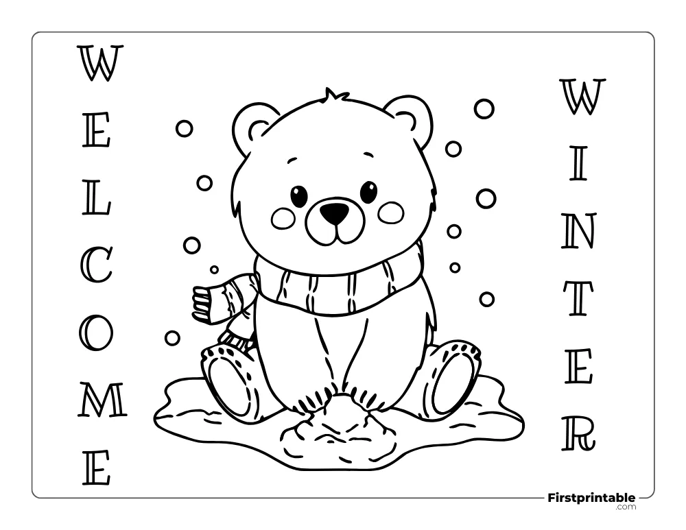 Cute Winter Bear Coloring Page