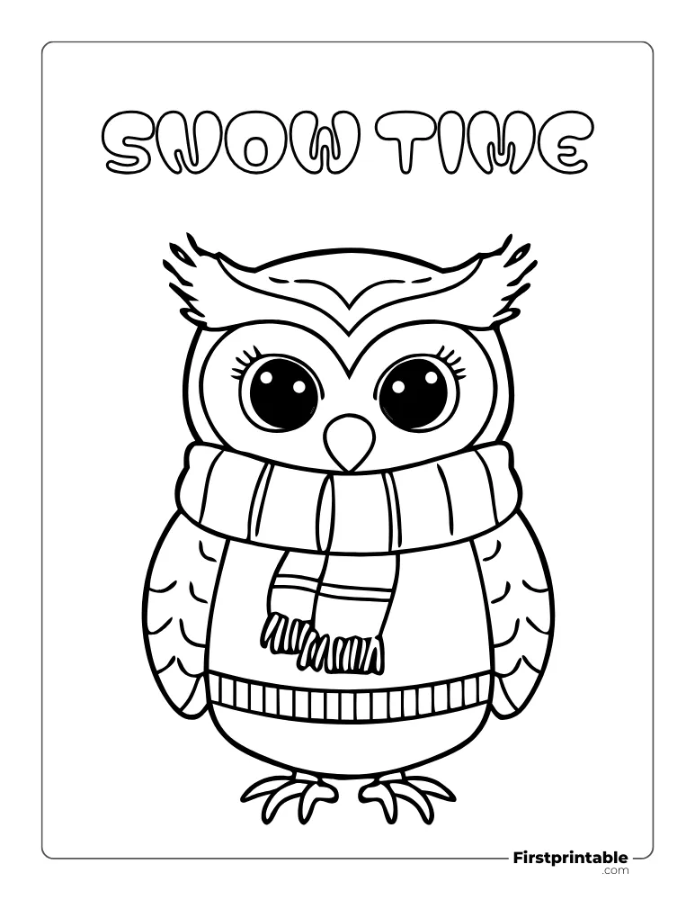 Owl in Winter Scarf Coloring Page
