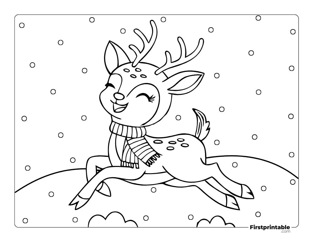Kawaii Reindeer in Snow Coloring Page